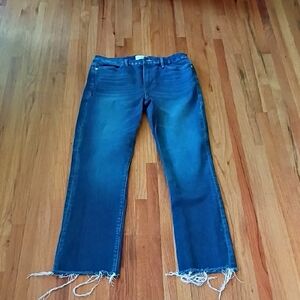 Frame Denim Dark Blue Flare Jeans with Frayed Hem